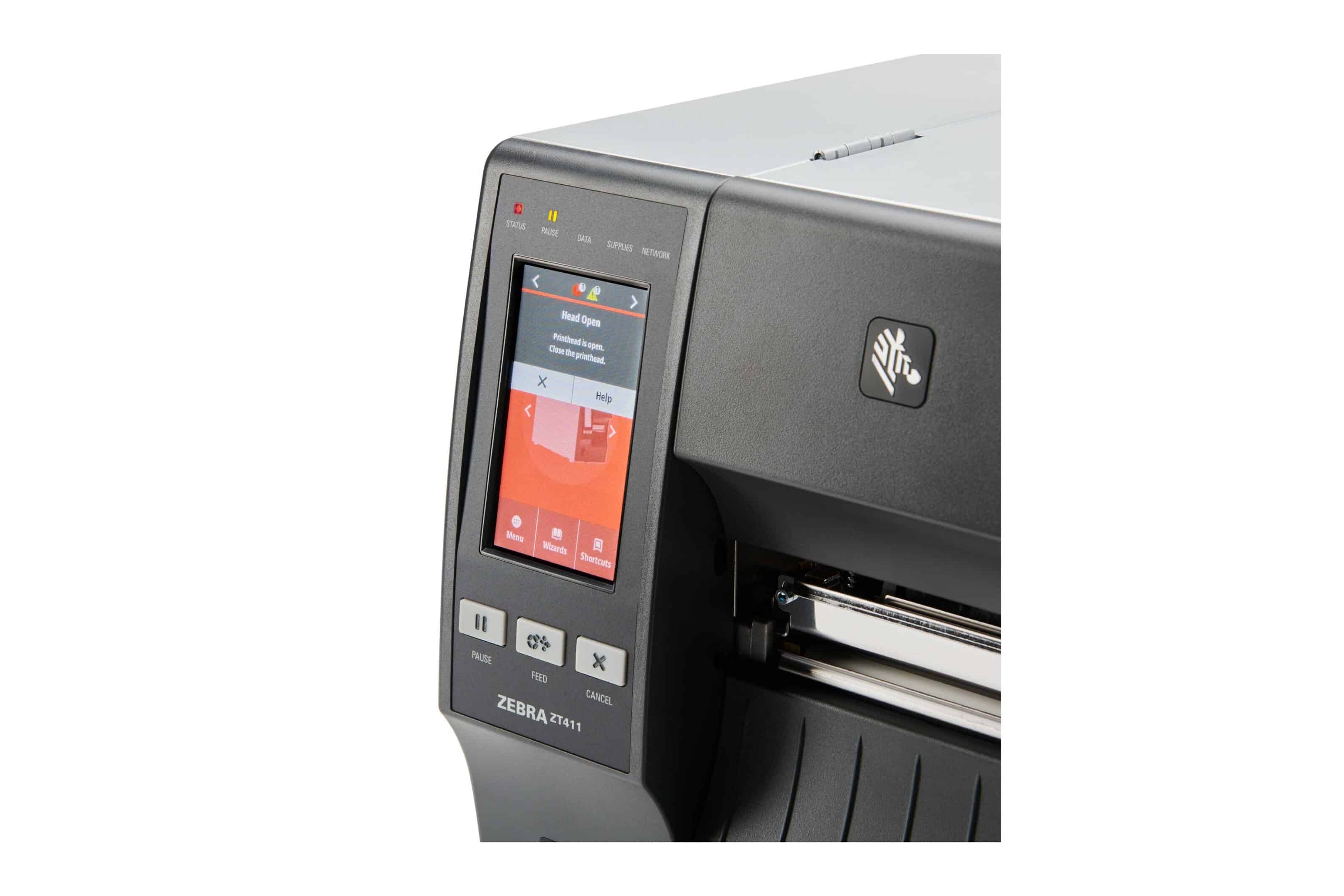 Zebra ZT411, 8 dots/mm (203 dpi), disp. (colour), RTC, RFID, EPL, ZPL, ZPLII, USB, RS232, BT, Ethernet