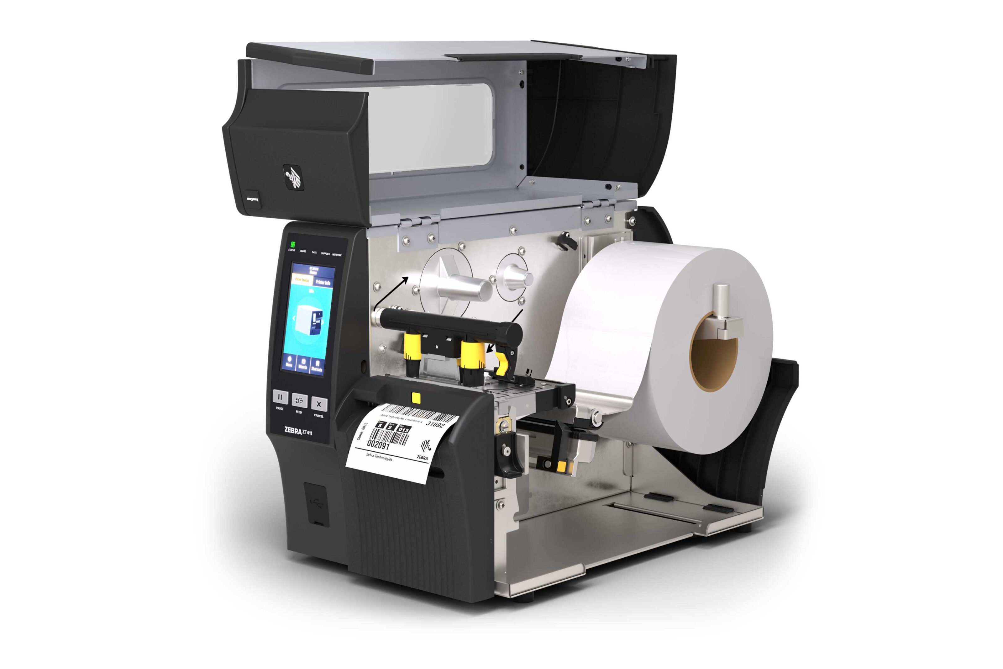 Zebra ZT411, 8 dots/mm (203 dpi), cutter, linerless, disp. (colour), RTC, USB, RS232, BT, Ethernet, ZPL, ZPLII